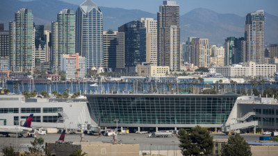 San Diego skyline seen from the airport . Photo courtesy airport authority